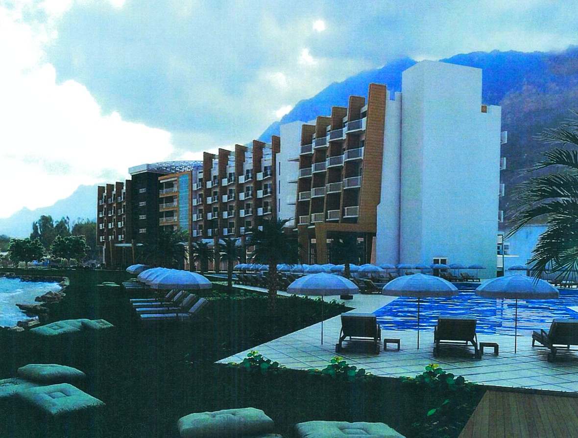 An unfinished hotel and casino by the sea for sale