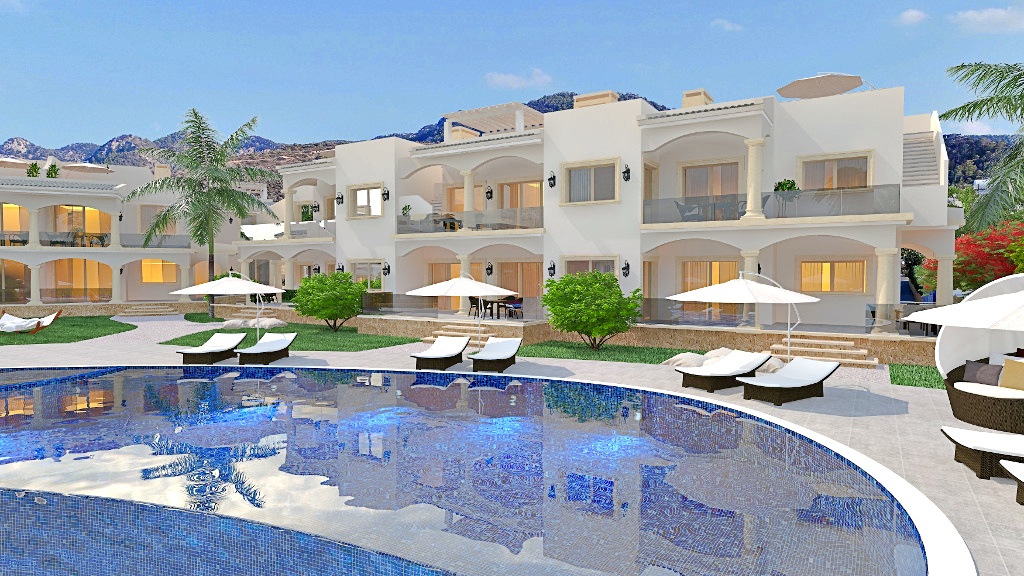 Modern apartments in Mediterranean style in a holiday complex on the beachfront