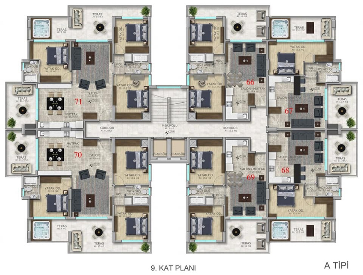 Apartment 1 + 1 on the 9th floor, with terraces, amazing views!