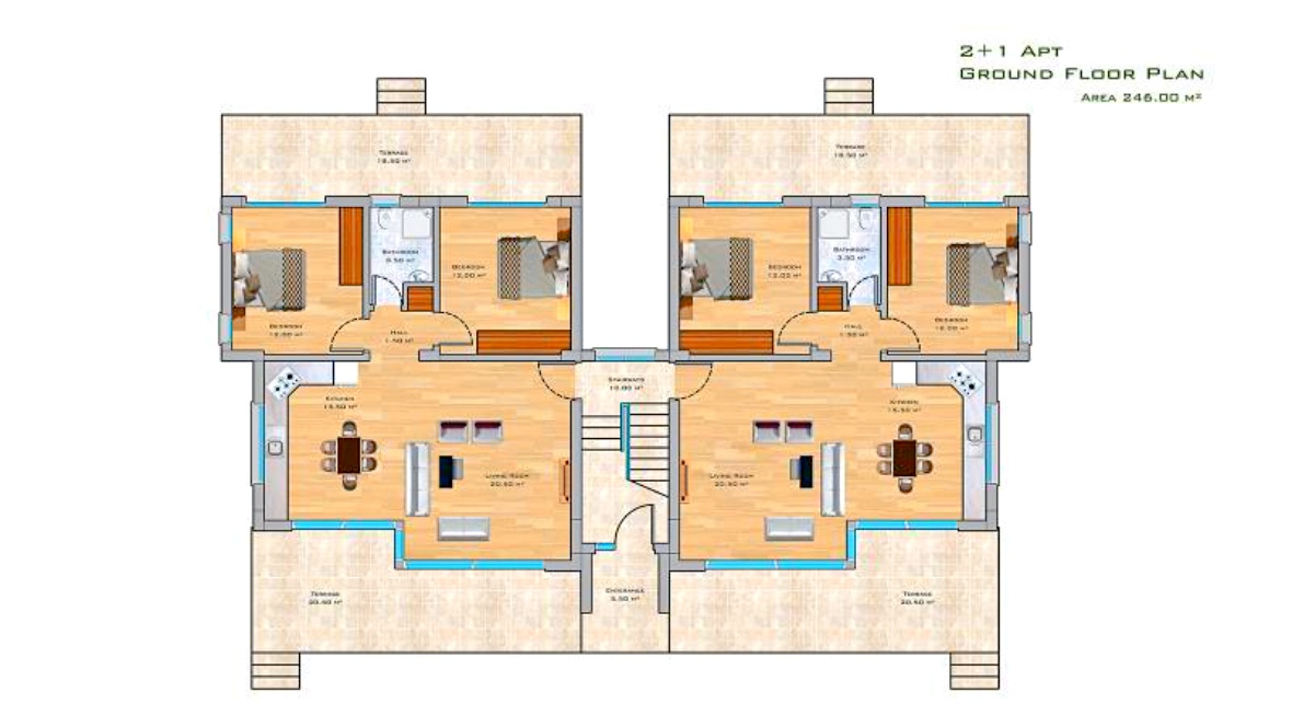 Luxury two bedroom apartments in a resort complex with a beach