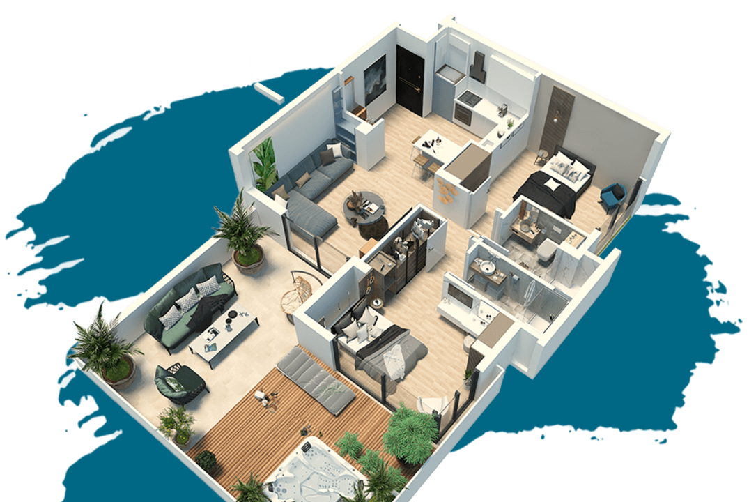 Two-bedroom apartments in a complex with infrastructure near the beach
