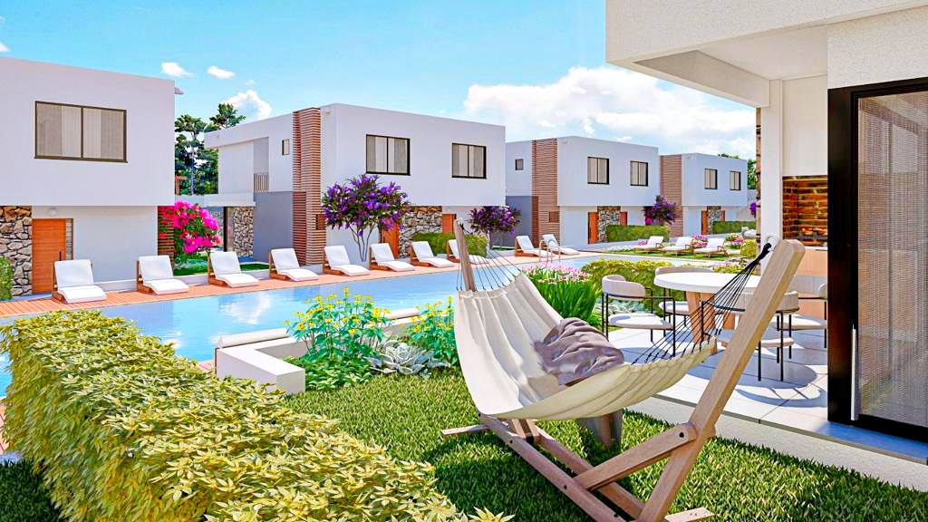 An apartment on the ground floor and a penthouse in a gated complex with a swimming pool in a picturesque place Yeni - Erenkoy