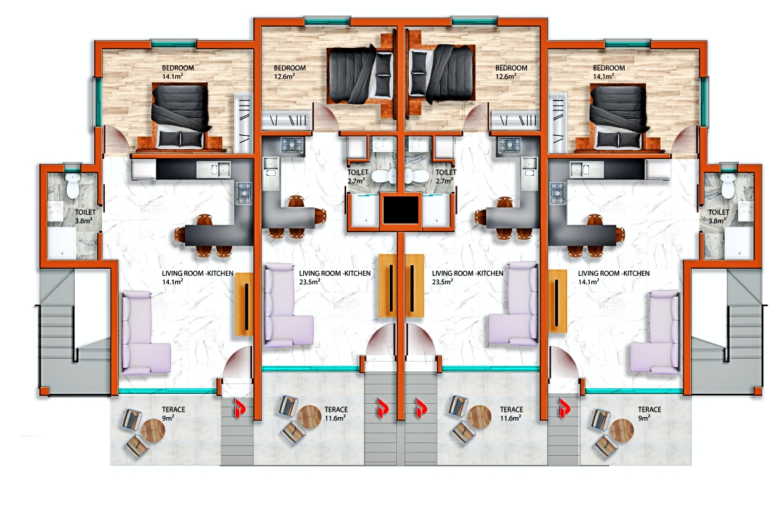 Apartments with one and two bedrooms on the beach