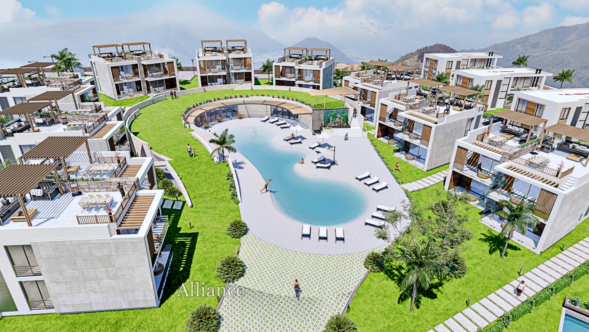 1 and 2 bedroom apartments in a residential complex on the sea in Bahceli