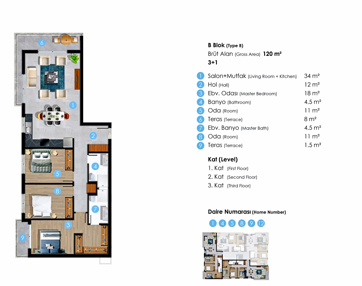 Two and three bedroom apartments in the center of Kyrenia