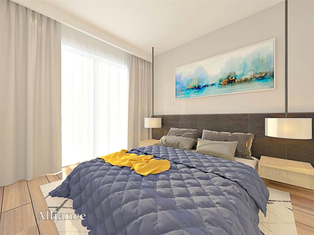 One bedroom apartments in a new guarded complex with a swimming pool in Alsancak