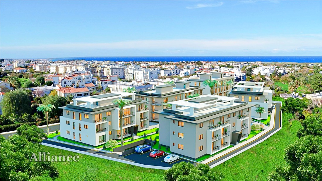 One bedroom apartments in a new guarded complex with a swimming pool in Alsancak