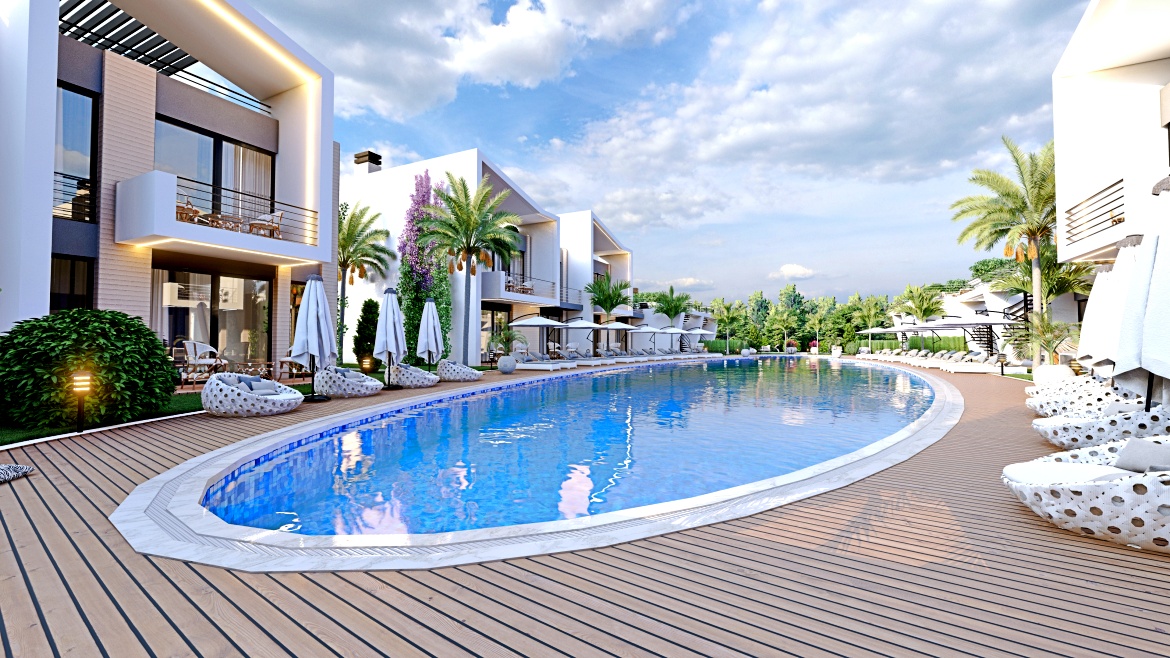 Apartments 1 + 1 and duplexes 2 + 1 in a complex with a swimming pool near the sea