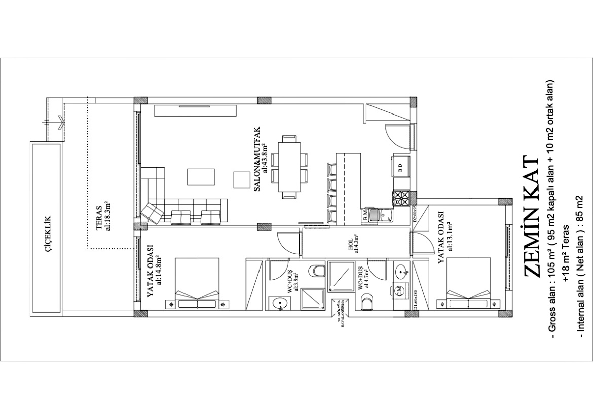 Two bedroom apartments of different layouts in modern complex near Famagusta