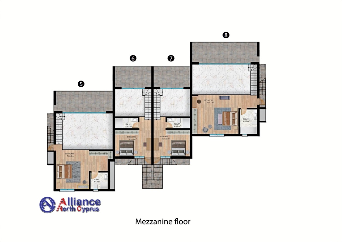 Apartments 2 + 1, with a garden and penthouses, in a club-type complex in Esentepe