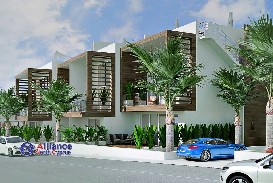 Apartments 2 + 1, with a garden and penthouses, in a club-type complex in Esentepe