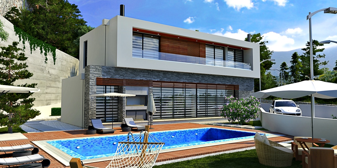 Luxury Villas in Bellapais, 4 Bedrooms, with the pool