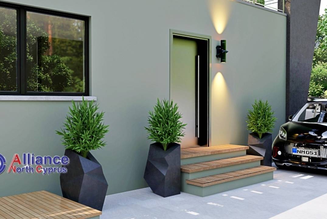 Apartments 2+1 with a private garden and a terrace in a residential complex in Otyuken, in Iskele