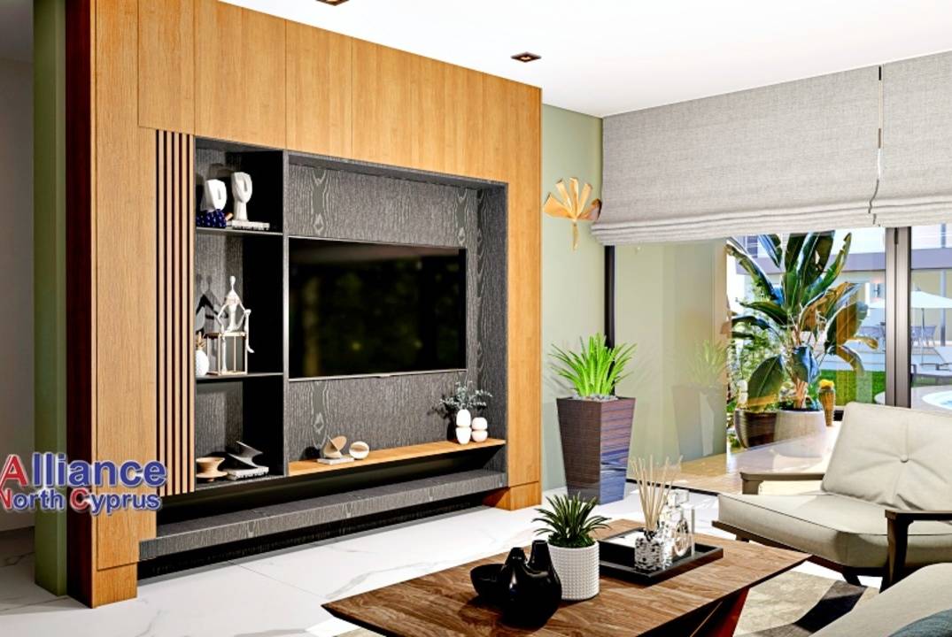 Apartments 2+1 with a private garden and a terrace in a residential complex in Otyuken, in Iskele