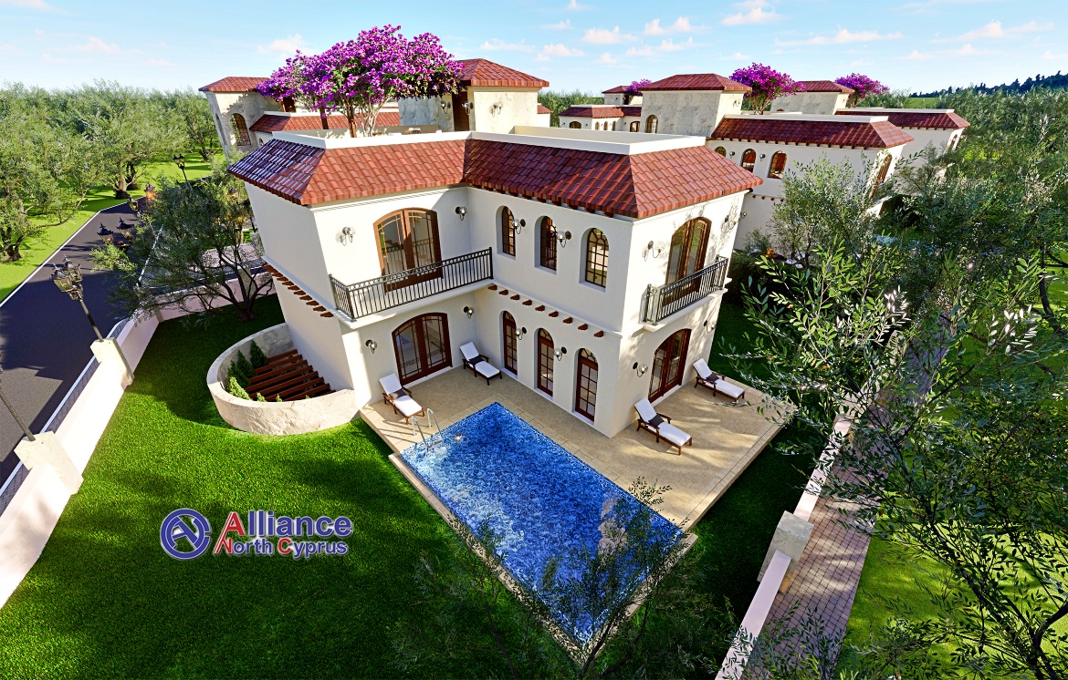 Mediterranean design villas in Ozankoy, 3 levels, with pool